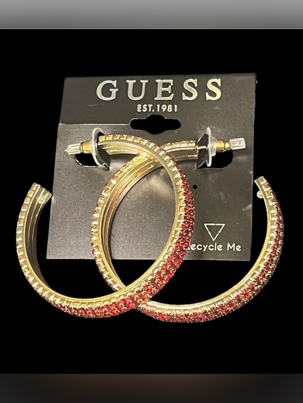 GUESS Gold-Tone Hoop Earrings with Red Crystal Accents